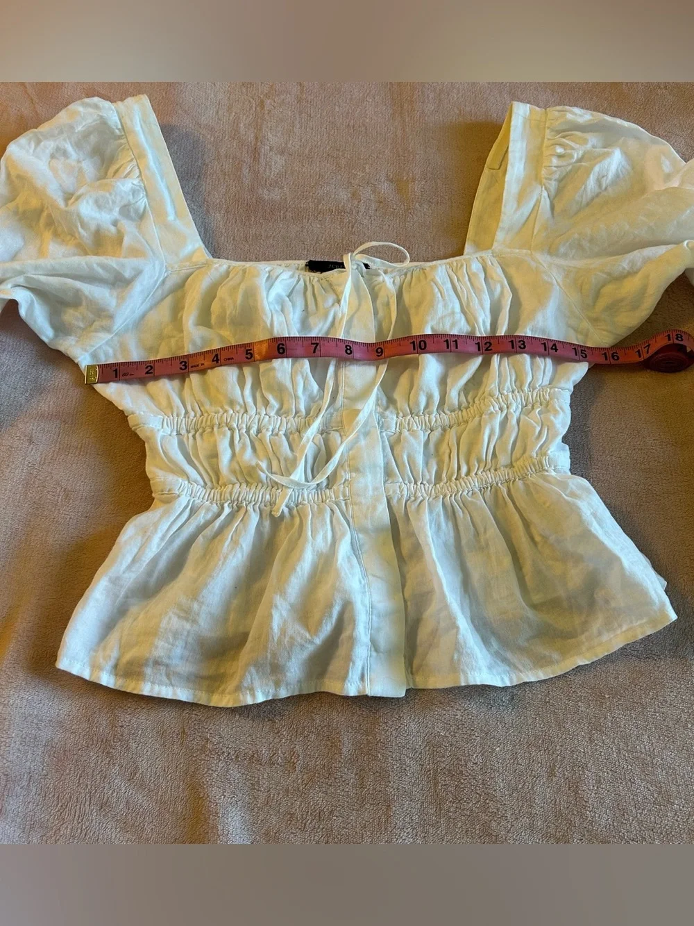 J. Crew white long puff sleeve button down square neck peplum cotton blouse 8